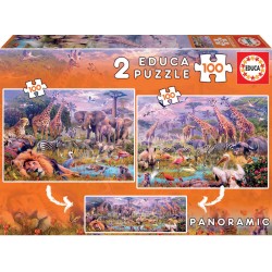 PUZZLE PENTRU COPII 2B1 EDUCA ANIMALE SALBATICE - 2X100 BUC. - EDU18606 - EDU18606 - view 1