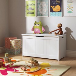 Детска Ракла Ginger Home за Съхранение на Играчки и Книжки, Кутия с Плавно Затварящ се Капак, 2 в 1 Скрин и Дървена Пейка - WHITE - JWTR-3086 WHITE - view 9
                  