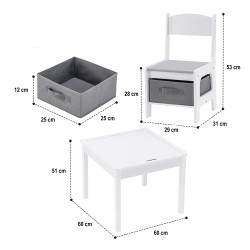 Детска Маса Ginger Home с 2 Столчета, Двустранна, Комплект от Дърво за Учене, Рисуване, Писане, Редене на Конструктори тип LEGO - WHITE/GRAY - TF6705 - view 3
                  