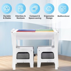 Детска Маса Ginger Home с 2 Столчета, Двустранна, Комплект от Дърво за Учене, Рисуване, Писане, Редене на Конструктори тип LEGO - WHITE/GRAY - TF6705 - view 8
                  