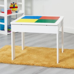 Детска Маса Ginger Home с 2 Столчета, Двустранна, Комплект от Дърво за Учене, Рисуване, Писане, Редене на Конструктори тип LEGO - WHITE/GRAY - TF6705 - view 11
                  