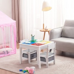 Детска Маса Ginger Home с 2 Столчета, Двустранна, Комплект от Дърво за Учене, Рисуване, Писане, Редене на Конструктори тип LEGO - WHITE/GRAY - TF6705 - view 13
                  