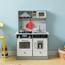 GINGER HOME BUCĂTĂRĂ DIN LEMN PENTRU COPII CU SUNET, LUMINOARE ȘI ACCESORII DE GĂTIT - ALB/GRI - W10C493J - W10C493J - view 1