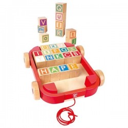 Дървена играчка Hape - Ремарке за дърпане с дървени кубчета, 21x21x5.6см - H0487 - view 4
                  