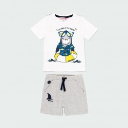 SET BEBE BOBOLI CU TRIOU MECĂ SURTA ȘI PANTOR SORRT PENTRU BĂIAT - 302117-1100 - 302117-1100 - view 1