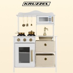 Модерна дървена кухня за игра Kruzzel със звуци, светлина и аксесоари - бял, бежов и златист цвят - KRU22118 - view 17
                  