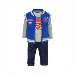 SET 3 PIECE BABY SUPERMAN PENTRU BĂIEȚI - VESTĂ, TRIOC MÂNECĂ LUNGĂ ȘI BLANGI. - APH0226 albastru - APH0226 blue-68 - view 1