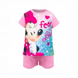 PIJAMA BEBE MINNIE MOUSE CU MANECA SCURTA SI PANTALONI SCURT PENTRU FETE. - SE0372 roz - SE0372 pink-74 - view 1