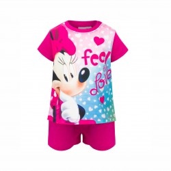 PIJAMA BEBE MINNIE MOUSE CU MANECA SCURTA SI PANTALONI SCURT PENTRU FETE. - SE0372 fucsia - SE0372 fuxia-74 - view 1
