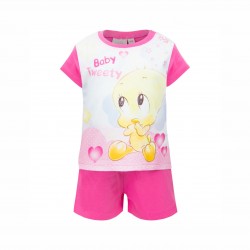 PIJAMA BEBE TWEETY CU MANECA SCURTA SI PANTALONI SCURT PENTRU FETE. - ER0332 roz - ER0332 pink-74 - view 1