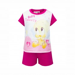 PIJAMA BEBE TWEETY CU MANECA SCURTA SI PANTALONI SCURT PENTRU FETE. - ER0332 fucsia - ER0332 fuxia-74 - view 1