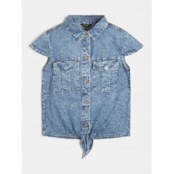 GUESS GIRLS CAMAȘĂ DE DENIM CU MÂNECĂ SCURTĂ CU PARTEA INFERIOR - J1GH11D4D90LBGW - J1GH11D4D90LBGW - view 1