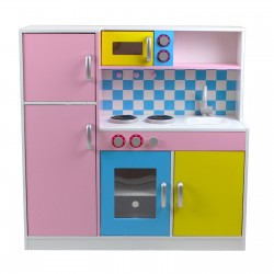 Детска Кухня GINGER HOME, Дървена Играчка за Ролеви Игри с Цветен Дизайн, Размери 90x30x90см - TF5251 - view 3
                  