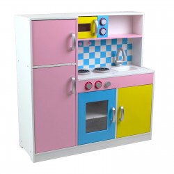 Детска Кухня GINGER HOME, Дървена Играчка за Ролеви Игри с Цветен Дизайн, Размери 90x30x90см - TF5251 - view 4
                  
