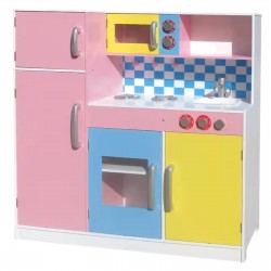 Детска Кухня GINGER HOME, Дървена Играчка за Ролеви Игри с Цветен Дизайн, Размери 90x30x90см - TF5251 - view 5
                  