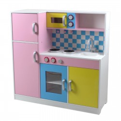 Детска Кухня GINGER HOME, Дървена Играчка за Ролеви Игри с Цветен Дизайн, Размери 90x30x90см - TF5251 - view 6
                  