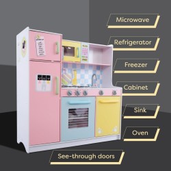 Детска Кухня GINGER HOME, Дървена Играчка за Ролеви Игри с Цветен Дизайн, Размери 90x30x90см - TF5251 - view 7
                  
