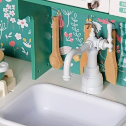 Детска Дървена Кухня GINGER HOME – Винтидж Стил с Електронни Котлони, Светлини, Звуци и Функционални Аксесоари, 91x31x90 см - W10C790B - view 4
                  