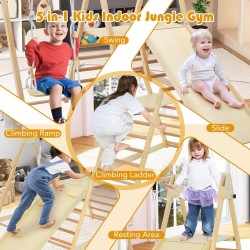Детски Дървен Комплект GINGER HOME 4 в 1 – Люлка, Пързалка, Катерушка и Рампа за Катерене, 120x112x114 см - AT-KF-2403 - view 14
                  