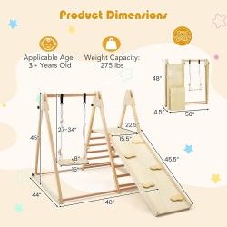 Детски Дървен Комплект GINGER HOME 4 в 1 – Люлка, Пързалка, Катерушка и Рампа за Катерене, 120x112x114 см - AT-KF-2403 - view 15
                  