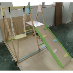 Детски Дървен Комплект GINGER HOME 4 в 1 – Люлка, Пързалка, Катерушка и Рампа за Катерене, 120x112x114 см - AT-KF-2403 - view 17
                  