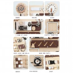 Дървен Бизи Борд Мече GINGER HOME, Монтесори Дъска за Фина Моторика, 30x39 см - W12D369 - view 6
                  