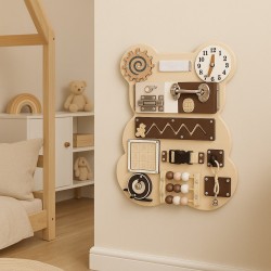 Дървен Бизи Борд Мече GINGER HOME, Монтесори Дъска за Фина Моторика, 30x39 см - W12D369 - view 10
                  