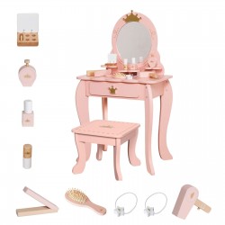 Детска Тоалетка GINGER HOME с Огледало и Аксесоари, Принцеска, Розова, Дървена - W08H206B - view 1