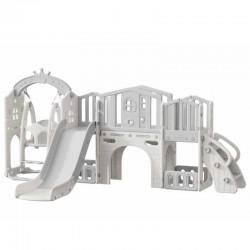 Мини детска крепост за игра с пързалка, сива - FE-HT-QMW08-GR - view 1