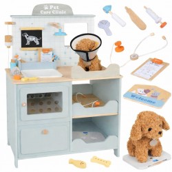 Детска Ветеринарна Клиника Играчка GINGER HOME – Дървен Ветеринарен Център с Аксесоари и Плюшено Куче, 89×57×30 см - W10L016 - view 1