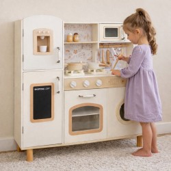 Детска Дървена Кухня GINGER HOME – Винтидж Модел с Електронни Котлони, Светлини, Звуци и Мивка с Течаща Вода, 91×31×90 см - W10C790F - view 3
                  