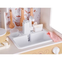 Детска Дървена Кухня GINGER HOME – Винтидж Модел с Електронни Котлони, Светлини, Звуци и Мивка с Течаща Вода, 91×31×90 см - W10C790F - view 11
                  