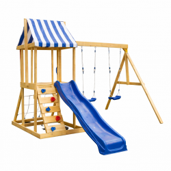 Детски Дървен Комплект за Игра на Открито GINGER HOME 4 в 1 – Пързалка 1.8 м, 2 Люлки, Катерушка и Въжена Мрежа, 308×318×244 см - SG3A - view 1