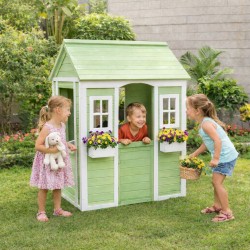 Детска Дървена Къщичка за Игра на Открито GINGER HOME – Градинска Къща за Деца, Зелено и Бяло, 107×90×144 см - C1101 - view 8
                  