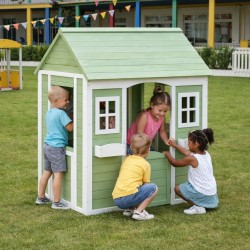Детска Дървена Къщичка за Игра на Открито GINGER HOME – Градинска Къща за Деца, Зелено и Бяло, 107×90×144 см - C1101 - view 10
                  