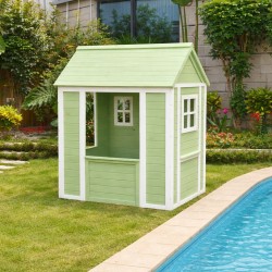 Детска Дървена Къщичка за Игра на Открито GINGER HOME – Градинска Къща за Деца, Зелено и Бяло, 107×90×144 см - C1101 - view 11
                  