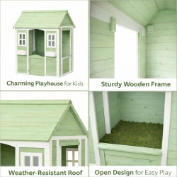 Детска Дървена Къщичка за Игра на Открито GINGER HOME – Градинска Къща за Деца, Зелено и Бяло, 107×90×144 см - C1101 - view 12
                  