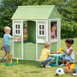 Детска Дървена Къщичка за Игра на Открито GINGER HOME – Градинска Къща за Деца, Зелено и Бяло, 107×90×144 см - C1101 - view 13
                  
