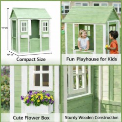 Детска Дървена Къщичка за Игра на Открито GINGER HOME – Градинска Къща за Деца, Зелено и Бяло, 107×90×144 см - C1101 - view 15
                  