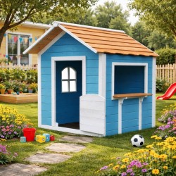 Детска Дървена Къщичка за Игра GINGER HOME – За Ролеви Игри, Двор и Градина, Синя, 118×138×132.5 см - WKP-1113 - view 5
                  