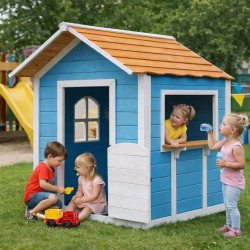 Детска Дървена Къщичка за Игра GINGER HOME – За Ролеви Игри, Двор и Градина, Синя, 118×138×132.5 см - WKP-1113 - view 7
                  