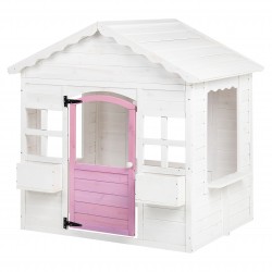 Детска Дървена Къщичка за Игра GINGER HOME – Градинска Къща с Прозорци и Саксии, Бяла, 123×106×125 см - WKP-1230 - view 1