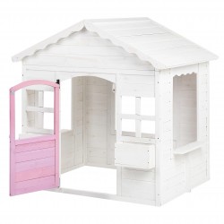 Детска Дървена Къщичка за Игра GINGER HOME – Градинска Къща с Прозорци и Саксии, Бяла, 123×106×125 см - WKP-1230 - view 3
                  
