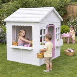 Детска Дървена Къщичка за Игра GINGER HOME – Градинска Къща с Прозорци и Саксии, Бяла, 123×106×125 см - WKP-1230 - view 7
                  