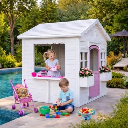 Детска Дървена Къщичка за Игра GINGER HOME – Градинска Къща с Прозорци и Саксии, Бяла, 123×106×125 см - WKP-1230 - view 9
                  