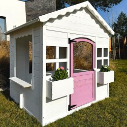 Детска Дървена Къщичка за Игра GINGER HOME – Градинска Къща с Прозорци и Саксии, Бяла, 123×106×125 см - WKP-1230 - view 15
                  