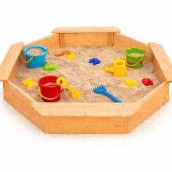 Детски дървен пясъчник GINGER HOME – 8-странен модел с 4 седалки, 134.5×134.5 см - WSB-1345 - view 1