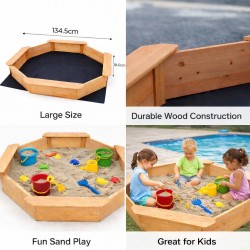 Детски дървен пясъчник GINGER HOME – 8-странен модел с 4 седалки, 134.5×134.5 см - WSB-1345 - view 9
                  