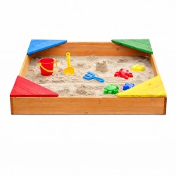 Детски дървен пясъчник GINGER HOME с 4 седалки – 90x90 см, за двор и градина - WSB-900 - view 1