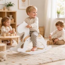 Детско Дървено Конче за Люлеене GINGER HOME, Бяло, Масивно Дърво, 70x20x47 см, Монтесори Играчка - W16D163 - view 6
                  